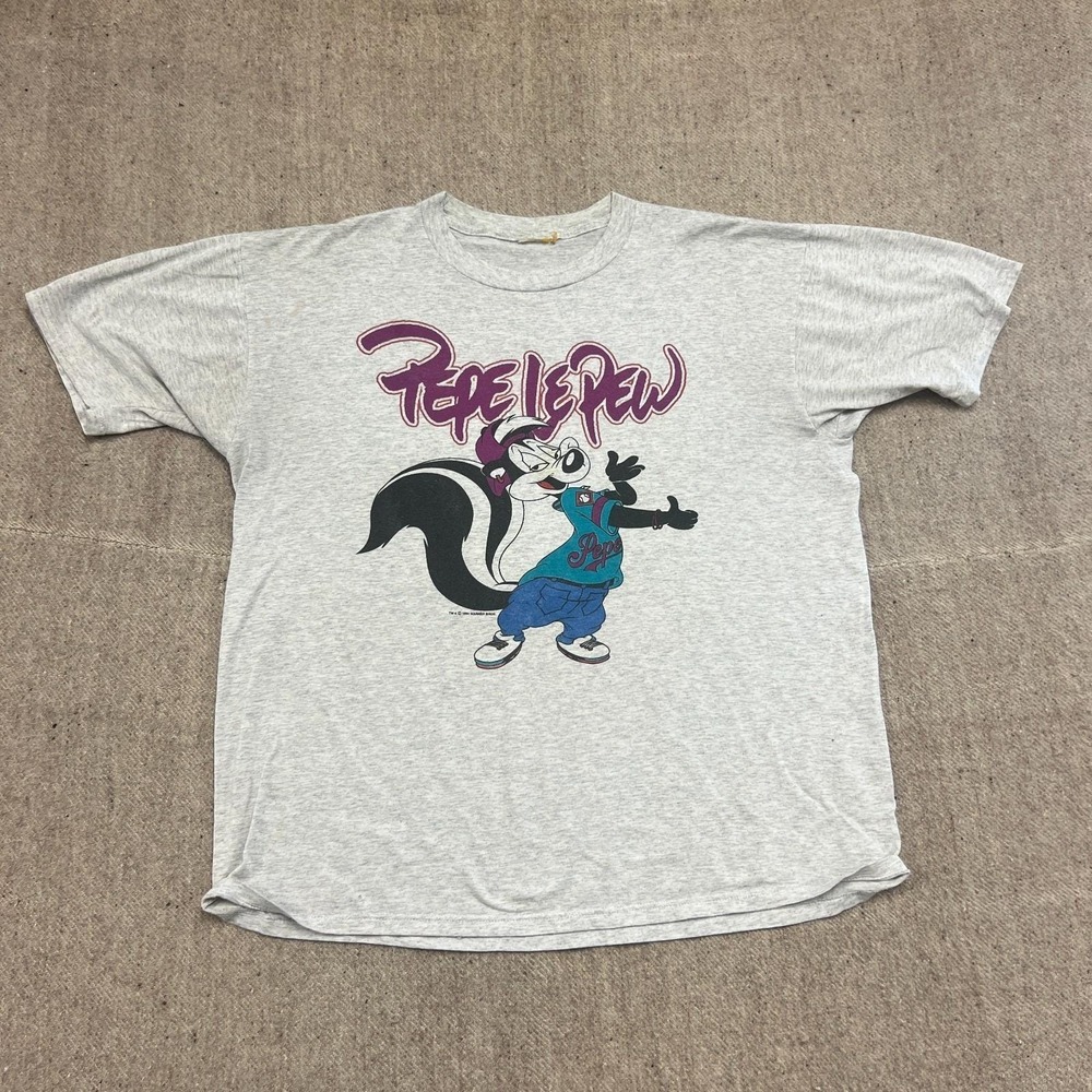 Vintage Pepe Le Pew Shirt Mens XL Gray 1990s Looney Tunes
